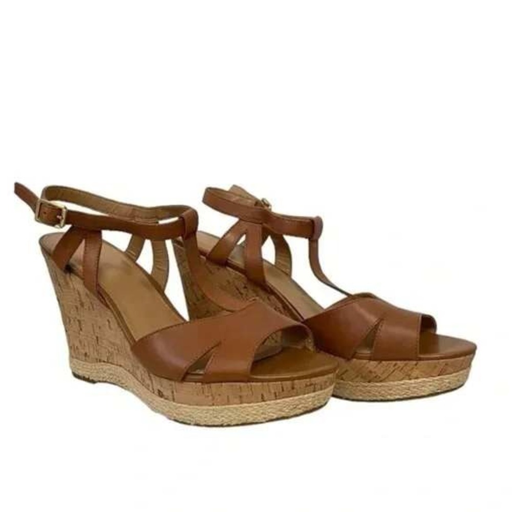 Franco Sarto Seema Leather Espadrille Wedge Summer Sandals Brown 11‎